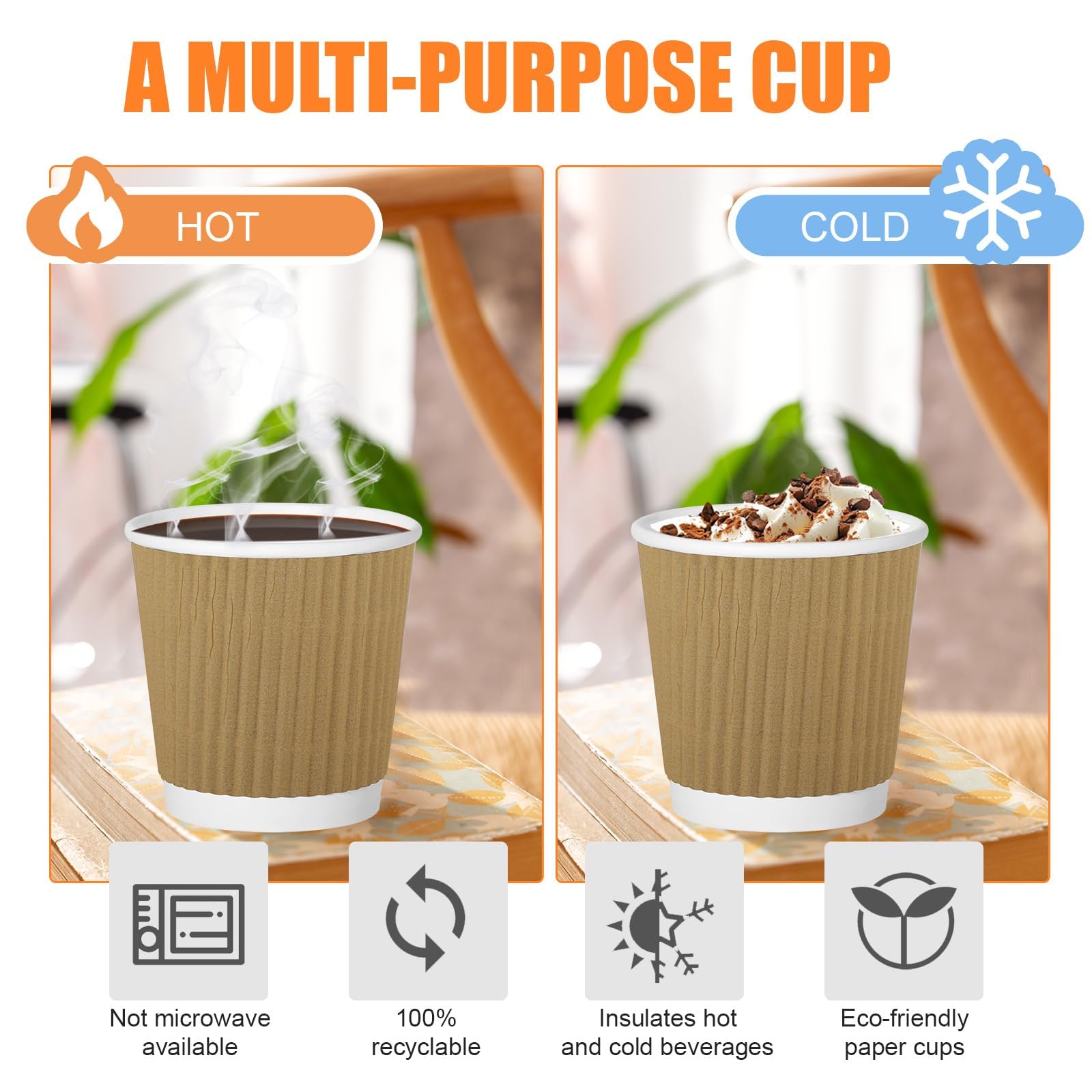 RXLWYUNLAE 240Pack Paper Espresso Coffee Cups, 4 oz Disposable Coffee Cups,Corrugated Insulated Ripple Wall, Paper Ripple Cups for Coffee, Hot Chocolate and Hot Tea Drinks -Champagne