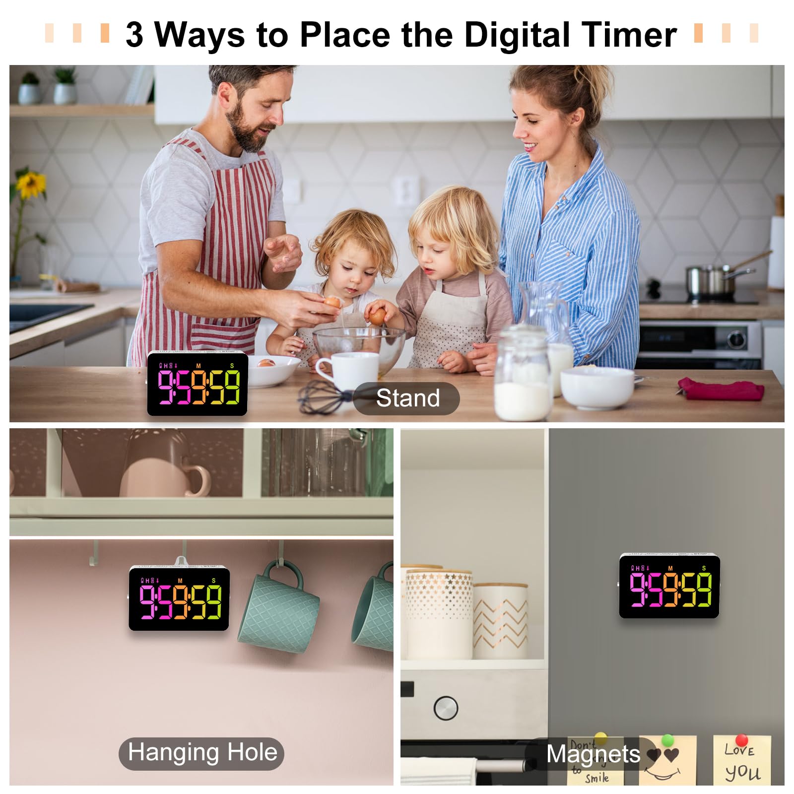 PERSUPER Kitchen Digital Timer, Count Down Up, Rechargeable, Vibration Mode