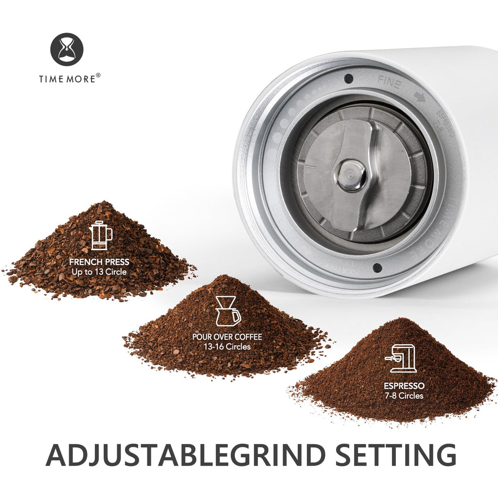 TIMEMORE Chestnut C3S Manual Coffee Grinder with CNC Stainless Steel Conical Burr Capacity 25g, Internal Adjustable Setting, Double Bearing Positioning for Travel, Camping, White