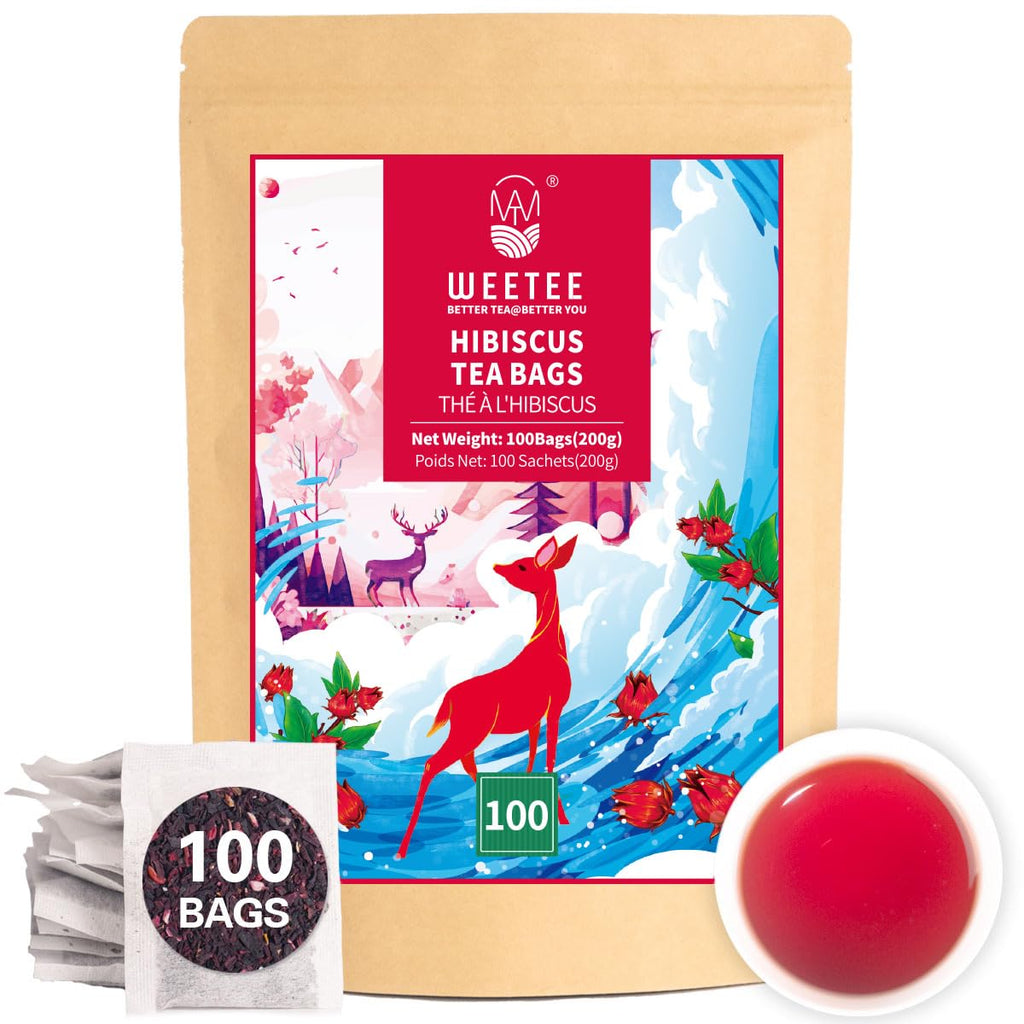 WT WEETEE Hibiscus Tea Bags 100ct, Cold Brew Friendly Pure Hibiscus Flowers