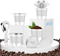 NESSUS reuse kcups for Keurig 1.0, Stainless steel reusable k cup, Metal k cups for keurig, refillable pod with Heat Resistant Handles and Coffee Scoop, NO BPA, 4 Pack