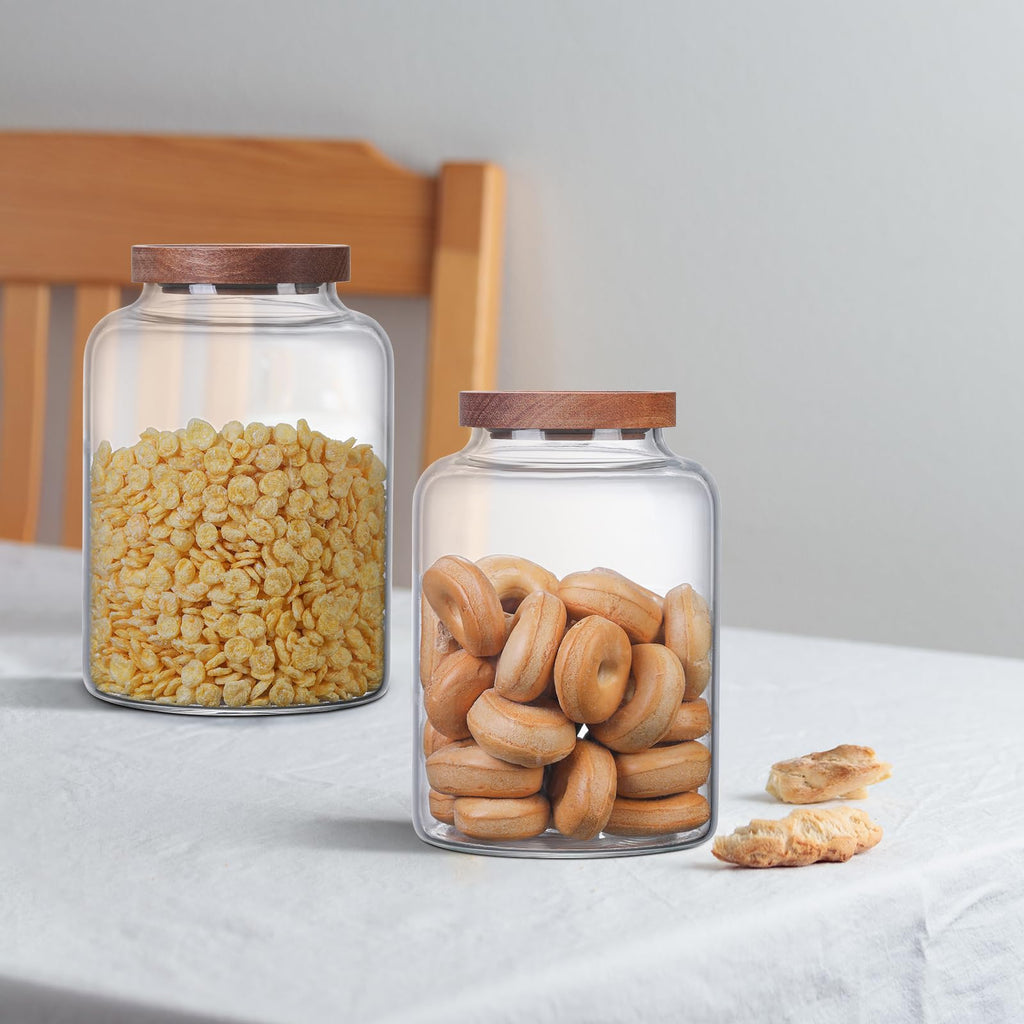 OULOVECO Large Glass Jar with Lid Set of 2, Glass Sugar Containers Kitchen Canisters Pantry Glass Food Storage Container for Candy Coffee Bean Cereal Flour Cookies (67oz(2000ml)-2 pack)