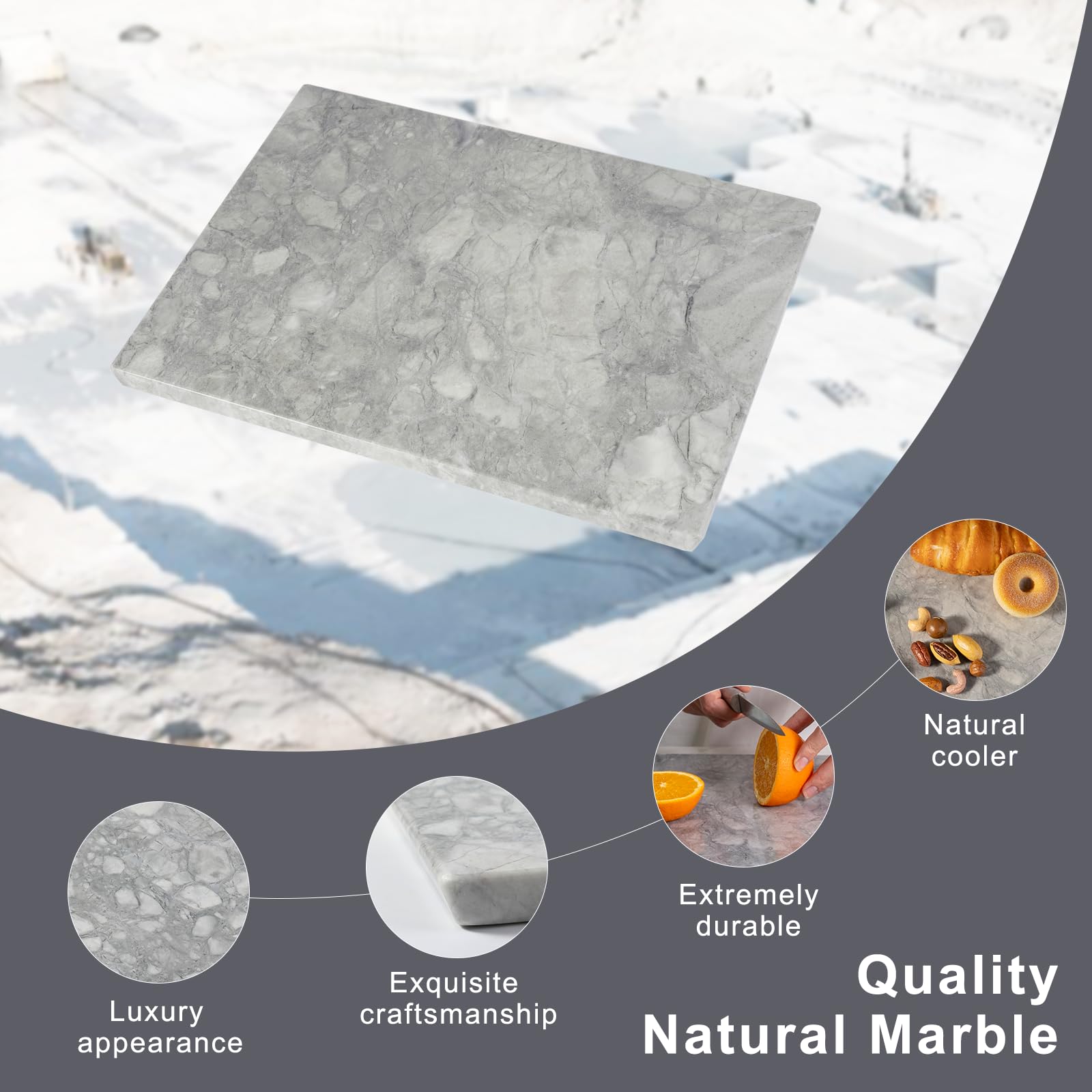 Koville Natural Marble Cutting Board for Kitchen Countertop, 16" x 12" Rectangular Marble Cutting Board Pastry Boards Cheese Boards for Home Decor, Resistant Stone Charcuterie Board Chopping Slab