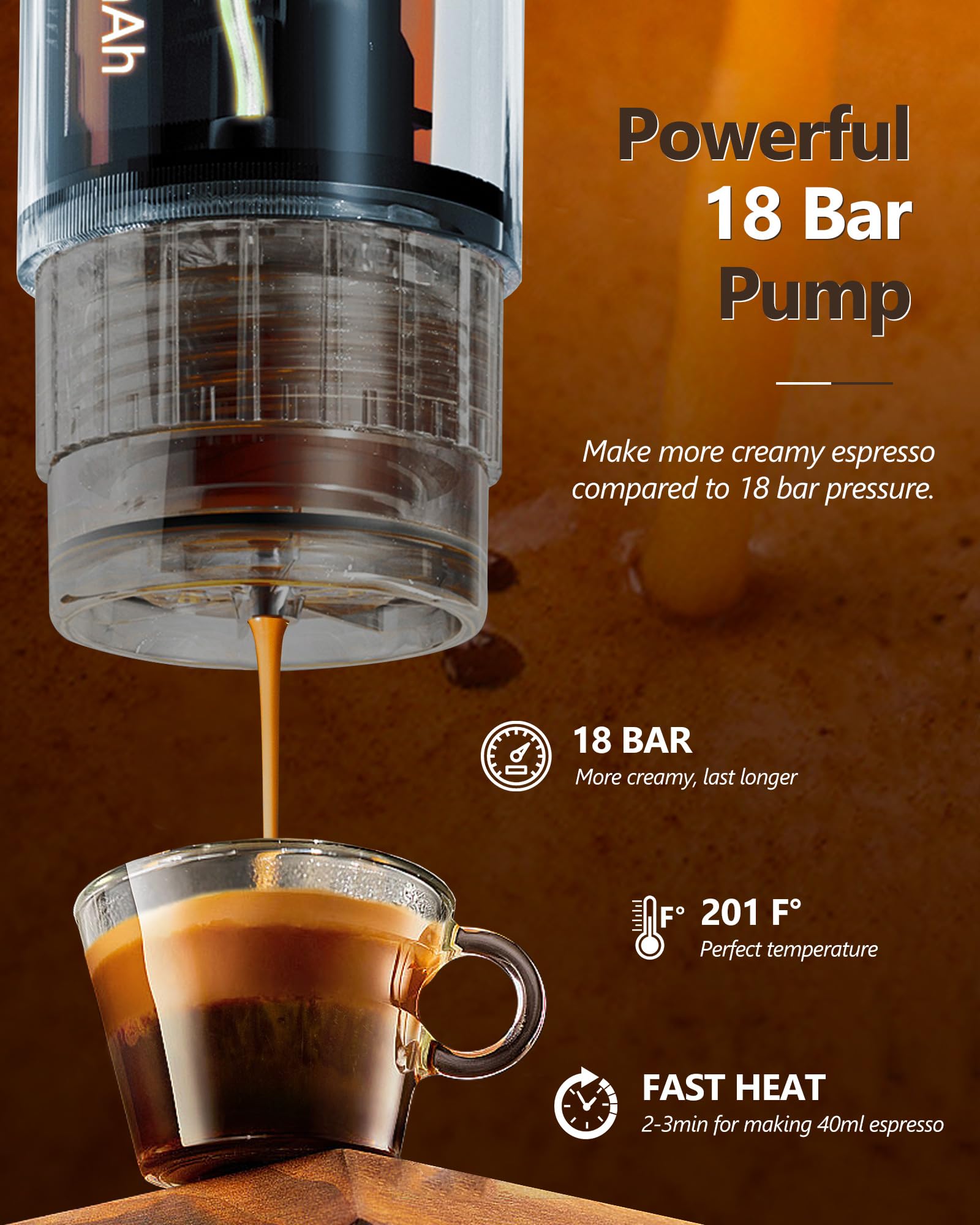 CONQUECO Portable Espresso Machine Travel: 12v Car Coffee Maker for Camping - Small Electric - 2.5 Mins Heating - 8 Cups Espresso for One Charge