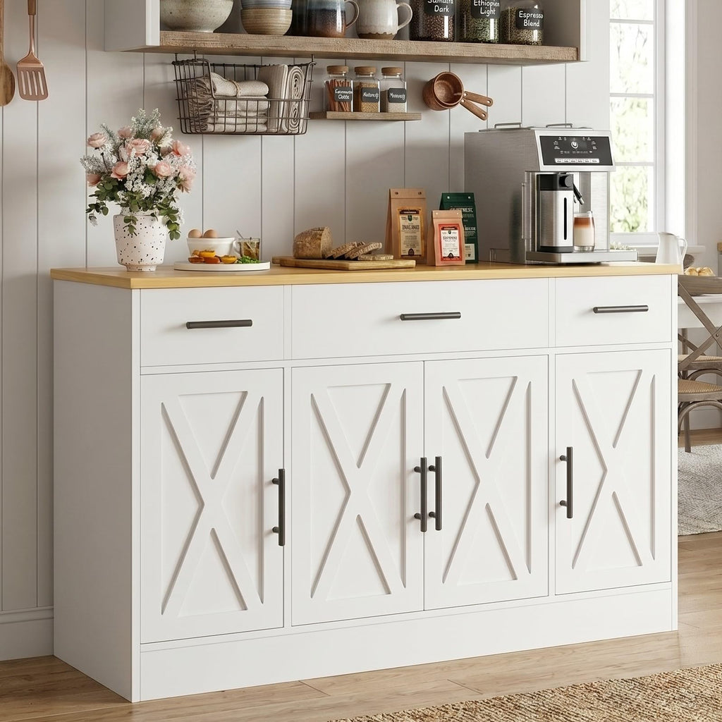 Vongrasig 53” Buffet Cabinet with Storage, Kitchen Coffee Bar, White