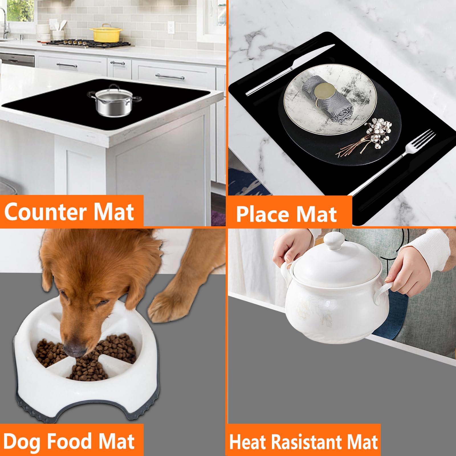 47.3''x23.6''(120cmx60cm) Extra Large Silicone Mat for Kitchen Counter, Heat Resistant Countertop Protector, Non-Slip Waterproof Kitchen Island Mat, Easy to Clean, Light Gray