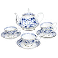 LE POTOCIO Bone China Tea Set for Adults, 13-Piece Blue and White Porcelain Tea Set for 4, Vintage Floral Tea Set With Teapot and Teaspoons, Tea Party Sets for Women Gift (Blue A)