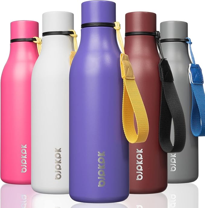 BJPKPK 18oz Insulated Water Bottle, Stainless Steel Bottle with Carry Strap