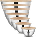 YIHONG 7 Piece Metal Mixing Bowls with Lids for Kitchen, Stainless Steel Set Ideal for Baking, Prepping, Cooking and Serving Food, Nesting Design for Space Saving Storage (Khaki)