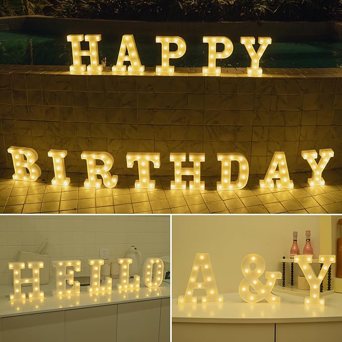 Foaky LED Letter Lights Sign Marquee Light Up Letters Sign for Night Light Wedding/Birthday Party Battery Powered Christmas Lamp Home Bar Decoration(Q)