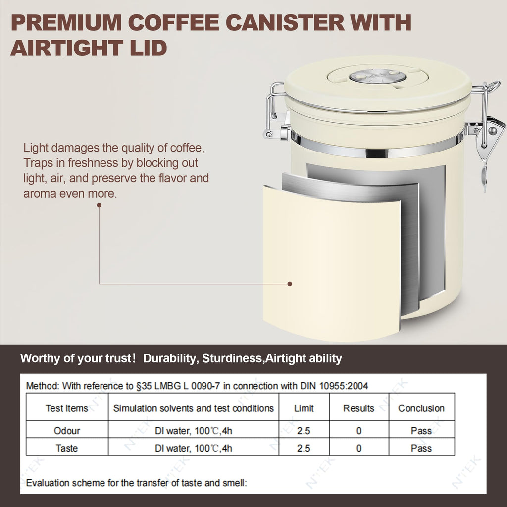 ShanSon Coffee Canister Airtight, Stainless Steel Bean Storage Container with Date Tracker & Scoop, Grounds Sugar Flour Tea Cereal Fits Kitchen Pantry, Ideal Gift for Coffee Lovers,16oz,Beige