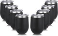 DOMICARE Stainless Steel Wine Tumbler Bulk with Lid, Personalized Insulated Tumblers Set, 12oz Travel Coffee Cups Pack of 8, Black