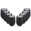 DOMICARE Stainless Steel Wine Tumbler Bulk with Lid, Personalized Insulated Tumblers Set, 12oz Travel Coffee Cups Pack of 8, Black