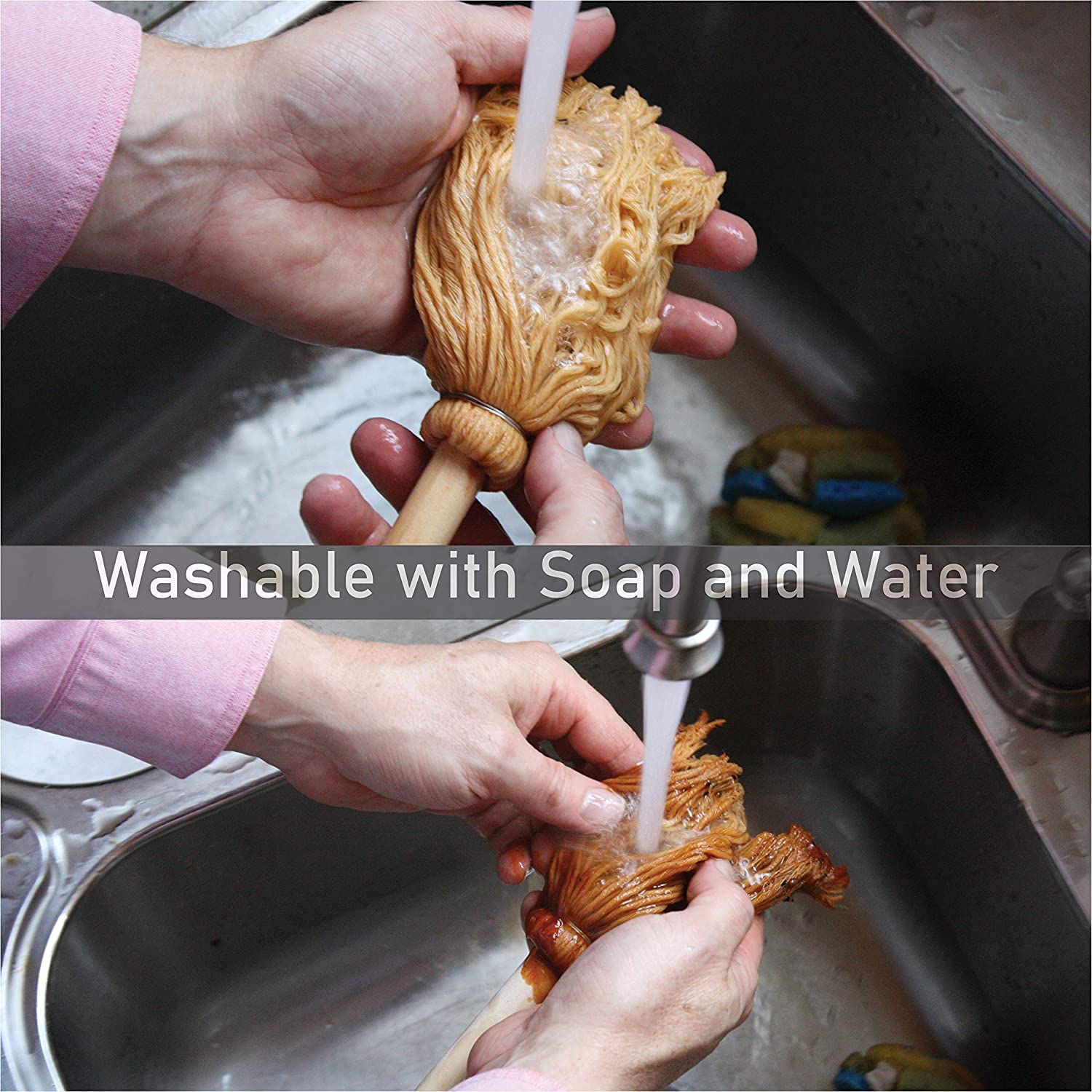 BETTER GRILLIN' BBQ Bastin Mop Basting Barbecue Brush/Mop Easily Applies Marinades, Sauces, Washes Out, 16in Handle, 1pk