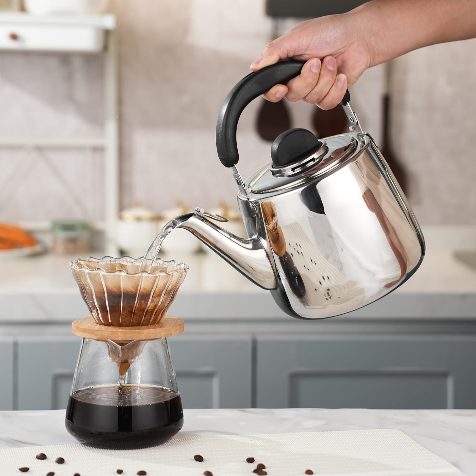 MAXCOOK 2.1 QT Stainless Steel Whistling Tea kettle for Stove Top