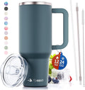 40 oz Tumbler With Handle and Straw Made of Stainless Steel - Double Wall Vacuum Insulated Tumbler With Lid - Sweat Proof Easy Grip, BPA-Free, Dishwasher Safe Tumbler (Charcoal)