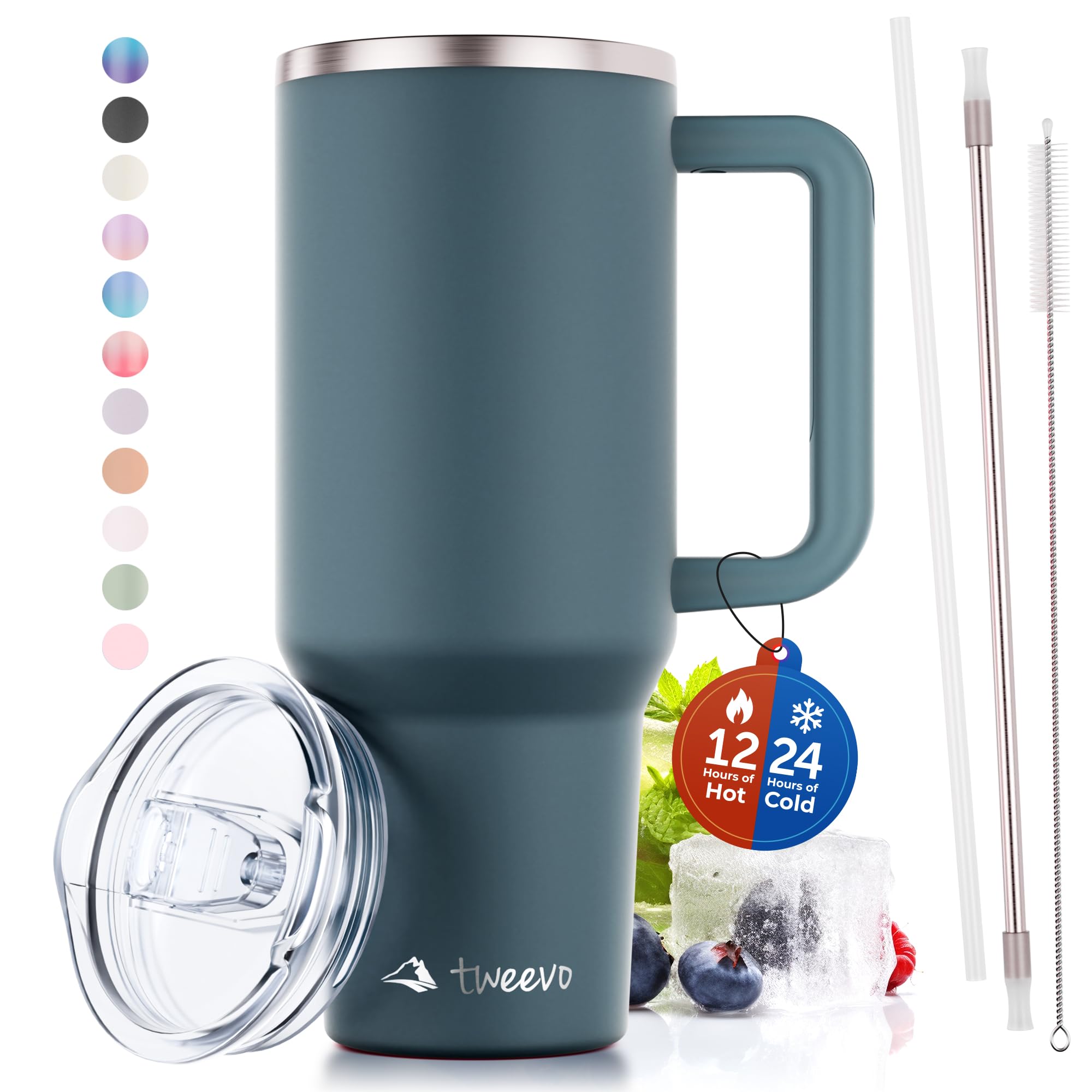 tweevo 40 oz Tumbler With Handle and Straw Made of Stainless Steel - Double Wall Vacuum Insulated Tumbler With Lid - Sweat Proof Easy Grip, BPA-Free, Dishwasher Safe Tumbler (Charcoal)