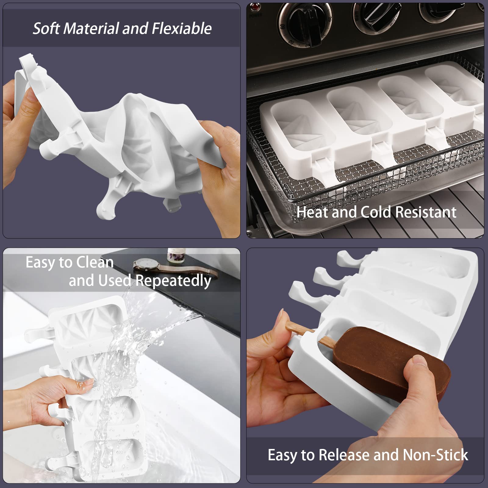 Sakolla 2 Pack 4 Cavities Diamond Shape Silicone Popsicle Molds