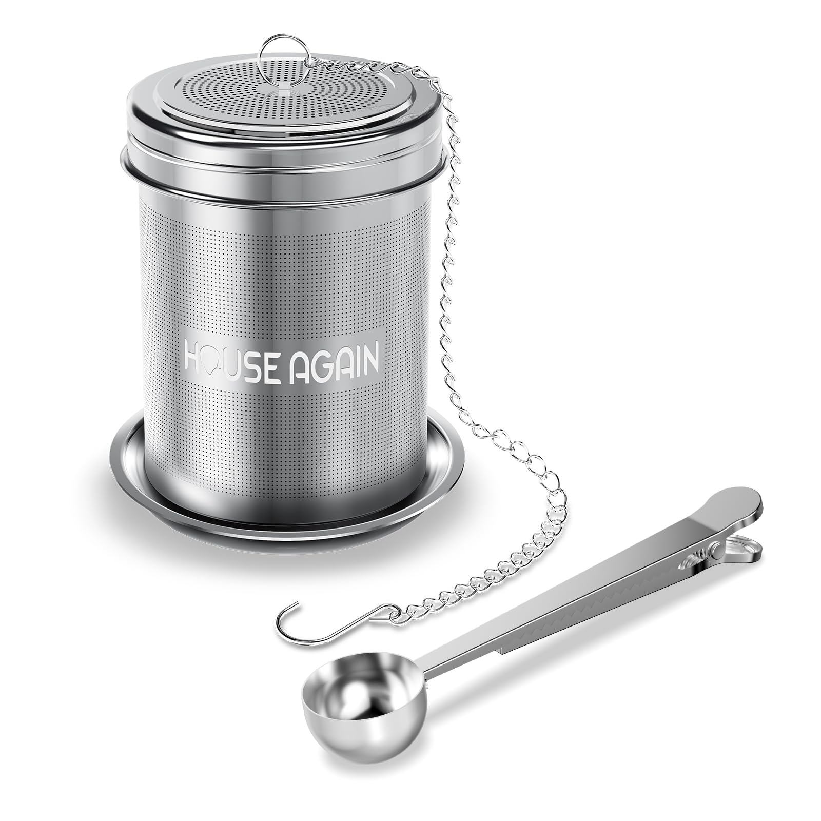 HOUSE AGAIN Tea Infuser (2 Pack, Large + Small), Extra Fine Mesh Tea Strainers for Loose Tea, 18/8 Stainless Steel Tea Strainer with Extended Chain Hook, Tea Steeper