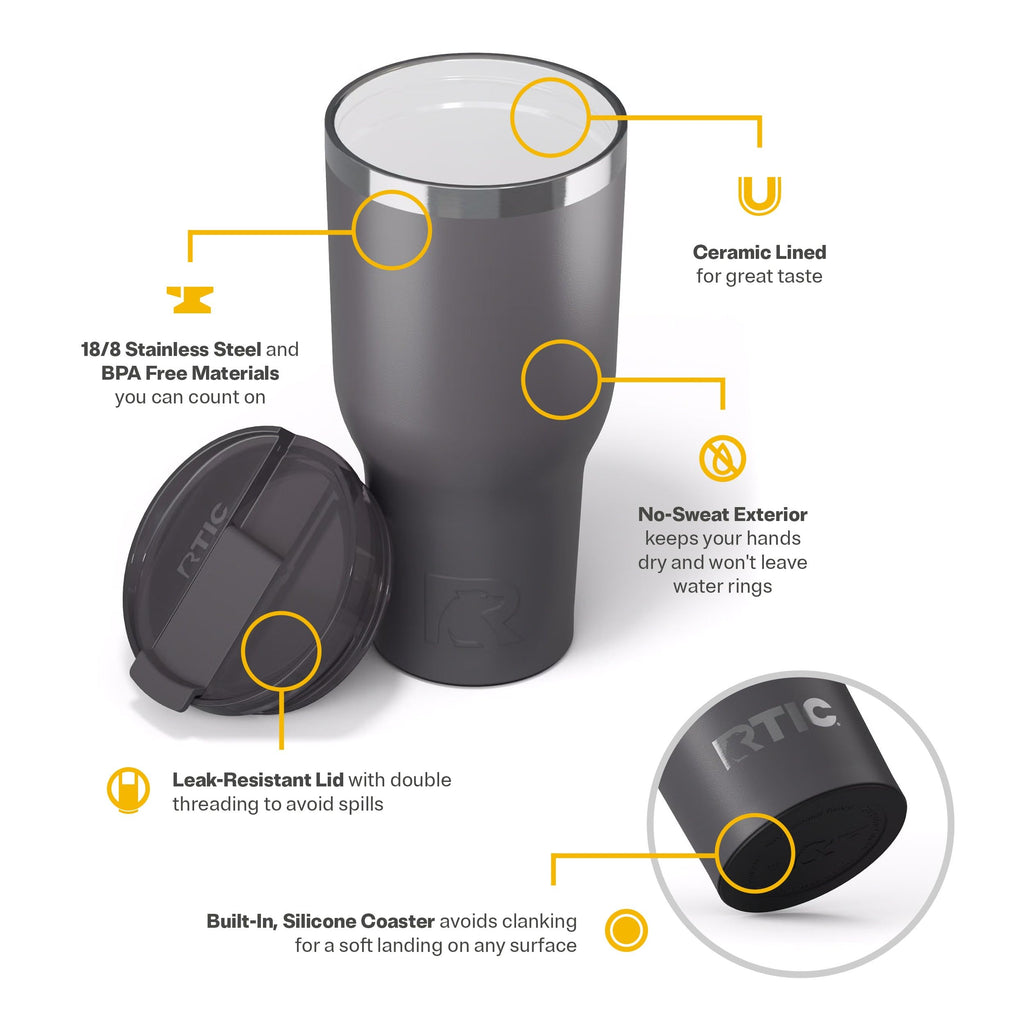 RTIC 40oz Essential Tumbler with Lid, Ceramic Lined, Graphite