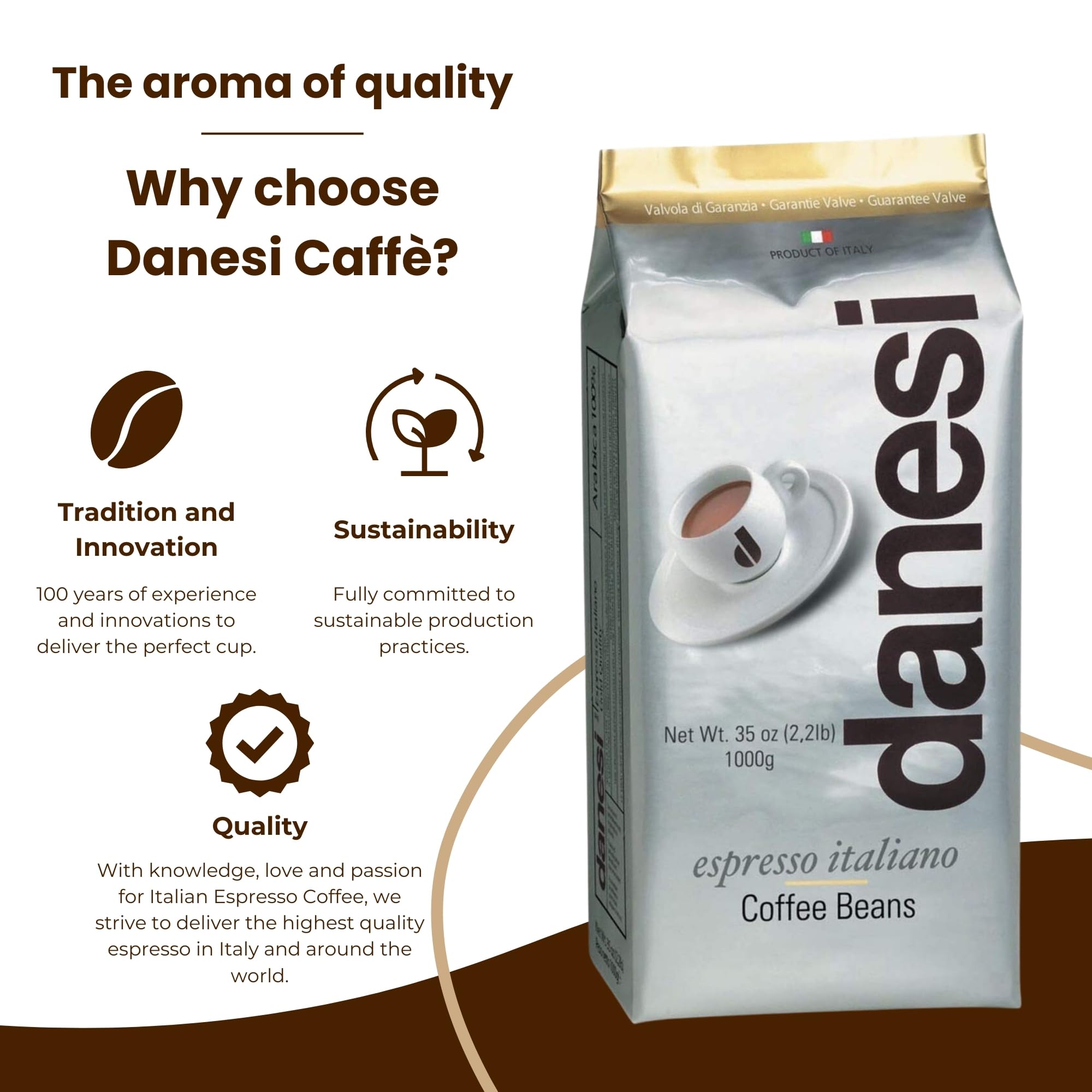 Danesi Caffe Gold Whole Bean Coffee, Medium Roast (13.2 lb)
