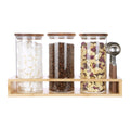 KKC HOME ACCNETS GGlass Canister Set with Bamboo Rack & Scoops-39oz 3 Pack