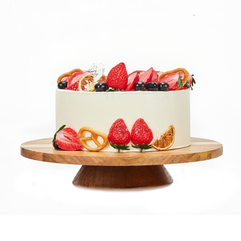 GOVOKOI 12" Acacia Wood Revolving Cake Stand, 2" High Turntable for Cake