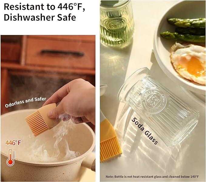 Oil Dispenser with Brush - Glass Olive Oil Dispenser for Kitchen, 3 IN 1 Oil Dispenser Bottle with Silicone Basting Brush for Cooking Vinegar Sauce BBQ Grill Frying (White)