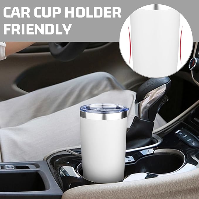 20oz Tumbler with Lid Double Wall Vacuum Insulated Travel Coffee Mug Stainless Steel Thermal Cup Powder Coated Sturdy Coffee Tumbler Bulk for Hot and Cold Beverage (White,6)