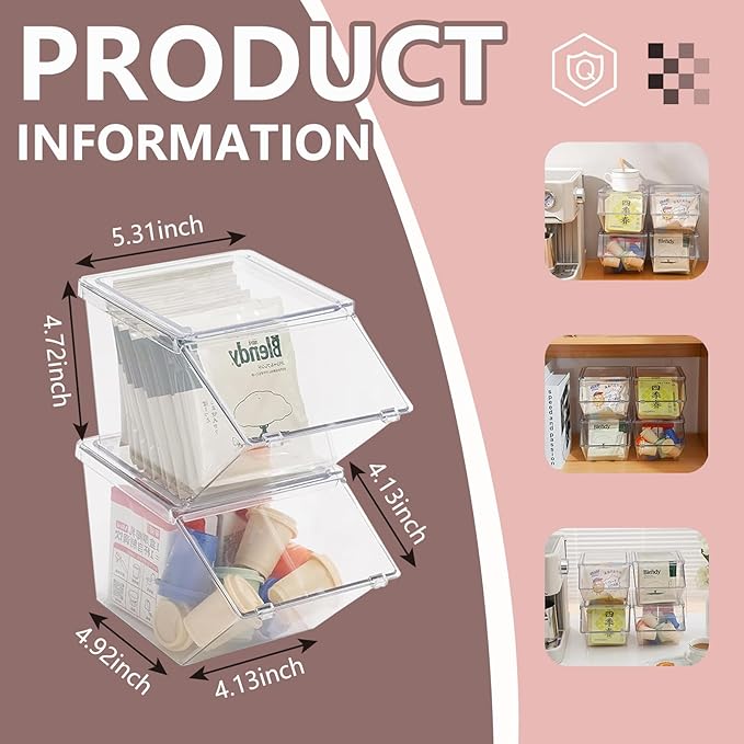 Roninkier 4 pack Coffee Pod Holder Tea Bag Organizer, Large Capacity Stackable Coffee Bar Accessories for Counter