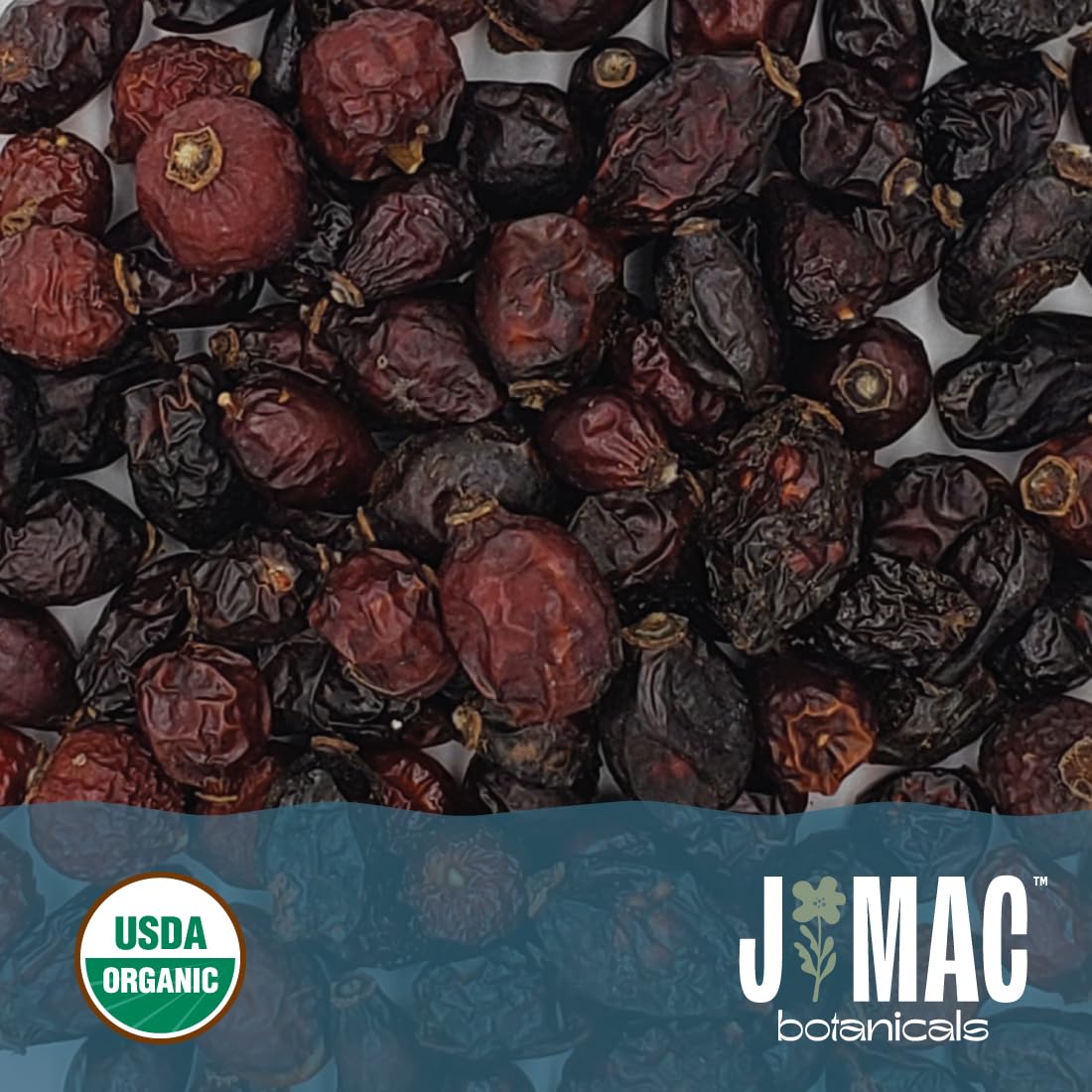 J MAC BOTANICALS Organic Rose Hips (1 lb Bag) Whole, natural dried rose hips for herbal tea, rosehips, rosehip tea, packaged in the USA