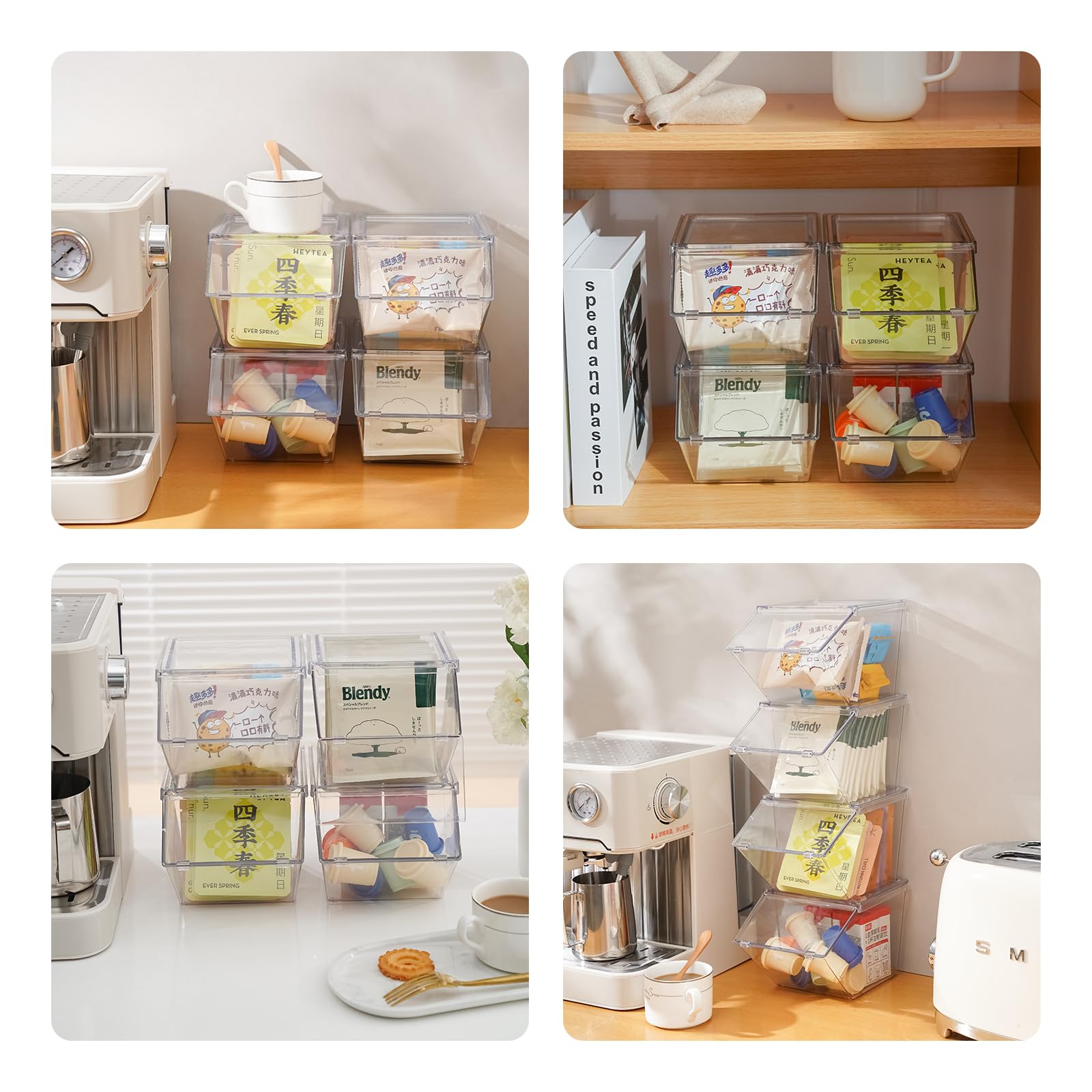 LLGWGL Front Opening Stackable Tea Bag Organizer, 2 Pack