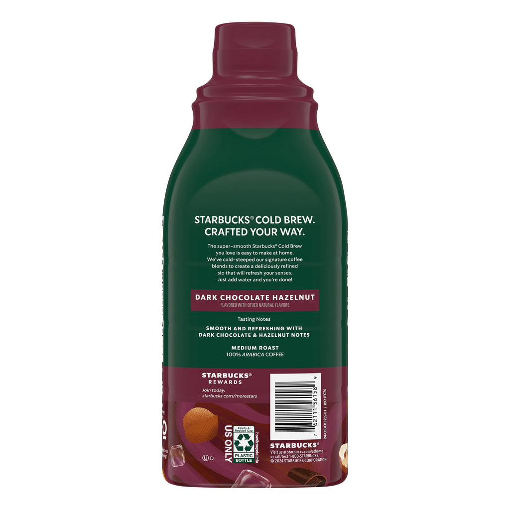 Starbucks Cold Brew Coffee Concentrate, Dark Chocolate Hazelnut Flavored Iced Coffee, 32 fl oz