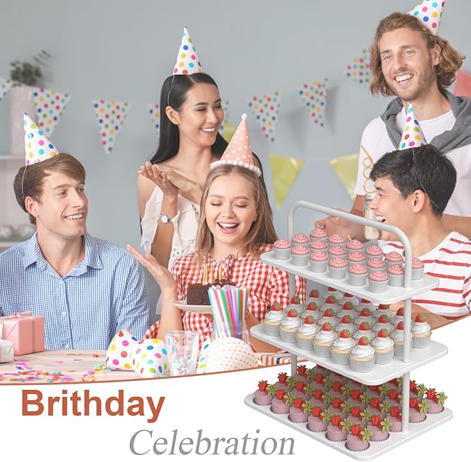 Cupcake Stand, 3-Tier Dessert Stand for 68 Cupcakes, Wood & Metal Tower Display Premium Holder Dessert Tree Tower for Wedding Graduation Birthday Christmas Party, Serving Tray, White