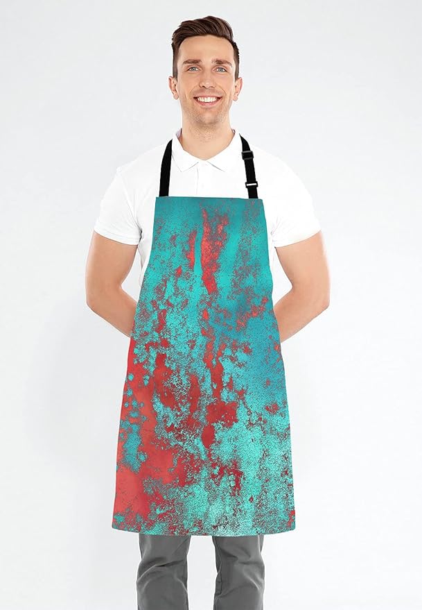 Red and Turquoise Apron, Funny Baking Apron Blood Splatter Novelty Cooking Chef Present For Men Womens Baking Present Full BBQ Grilling Kitchen Apron