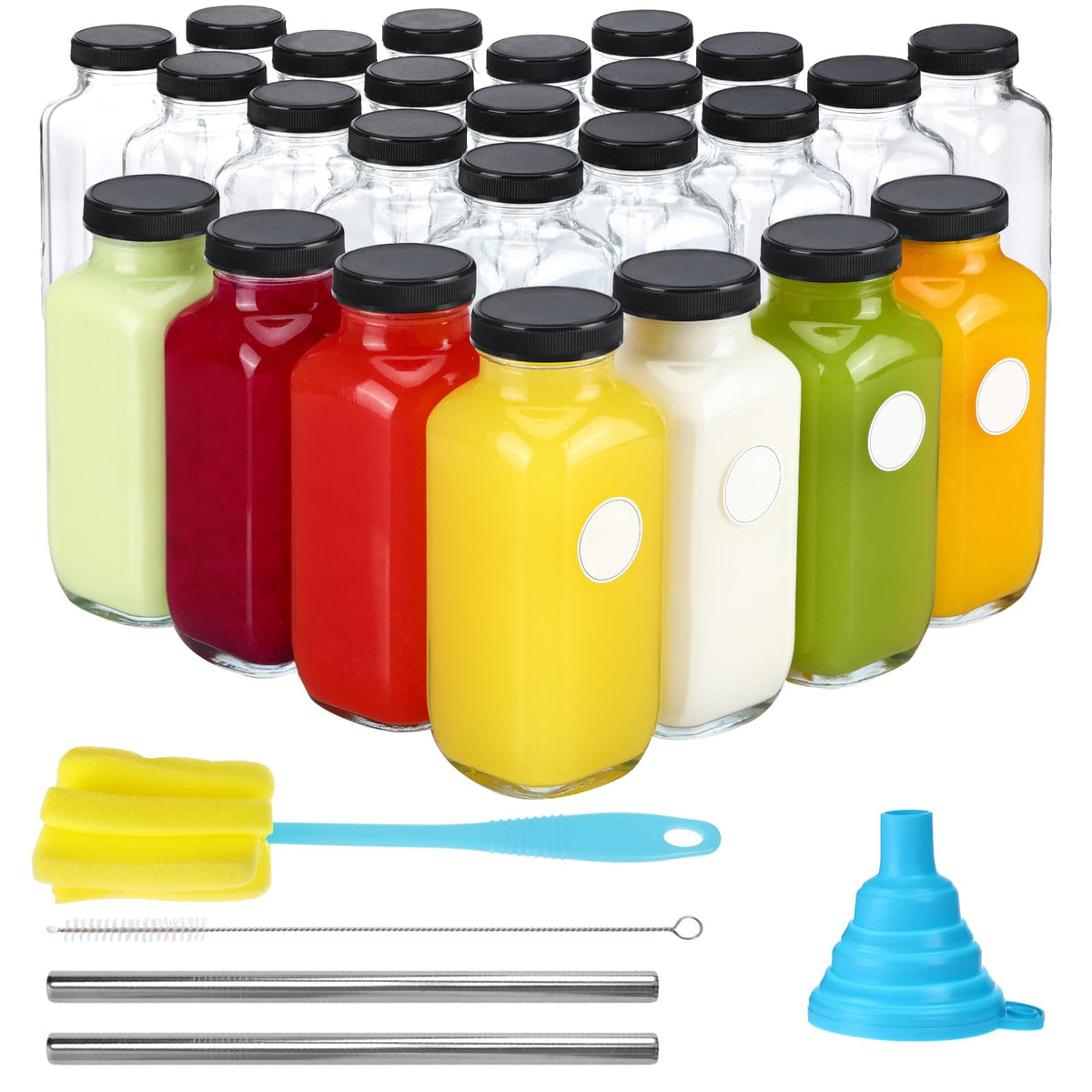 CUCUMI 10pcs 16oz Glass Juice Bottles with Lids