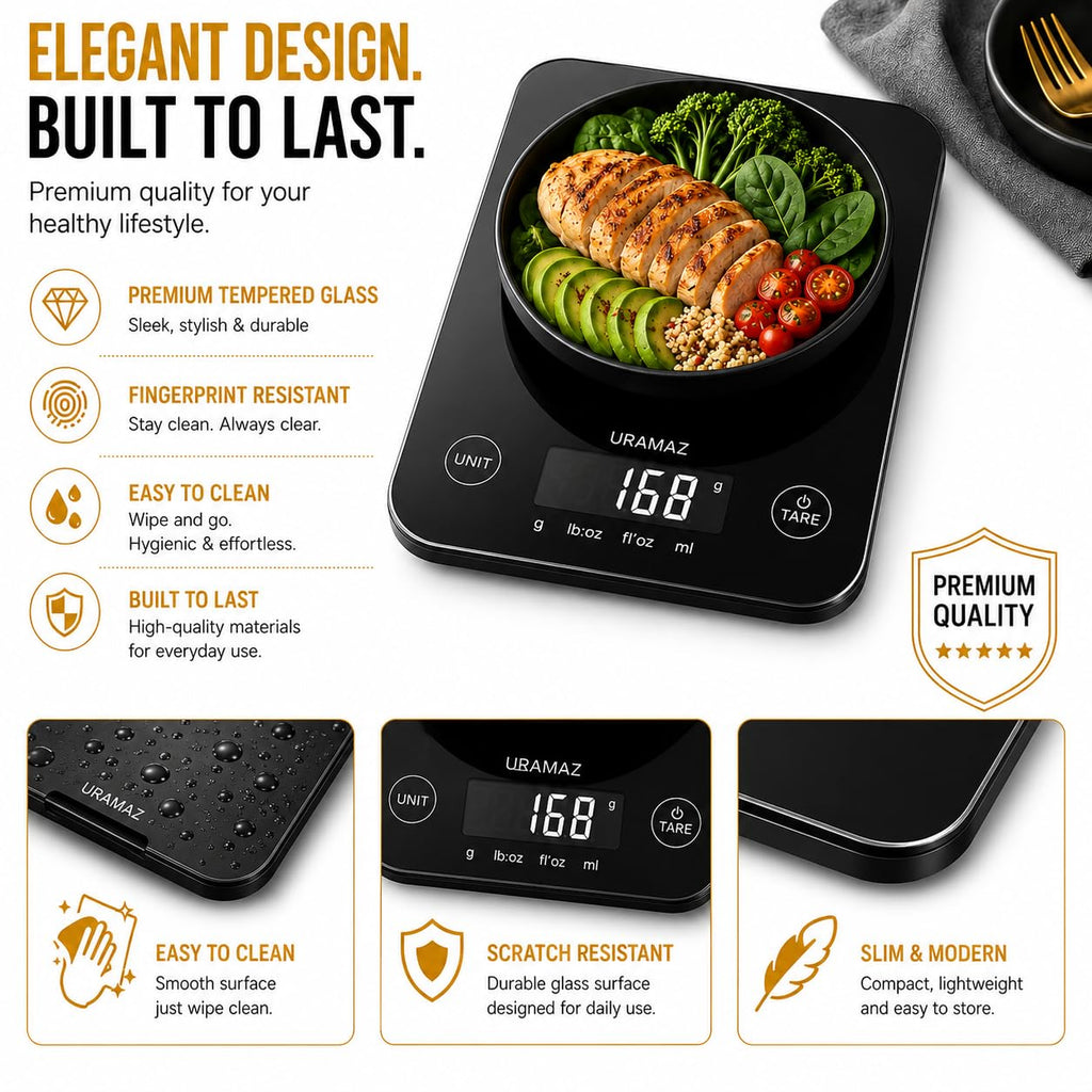 URAMAZ Smart Food Scale with Nutritional Calculator, Digital Kitchen Scale with Bluetooth App for Weight Loss, Food Weight Scale for Diet, Keto, Macro, Calories Counting, Tracking, 11lb