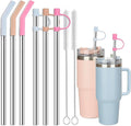 Stainless Steel Straws with covers fit Stanley 40 oz tumbler, Reusable 12 Inch Metal Straw with Silicone Tips & Cover Caps, Compatible with Stanley Quencher H2.0 (6 Pack: 3 Bent + 3 Straight)