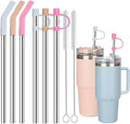 Stainless Steel Straws with covers fit Stanley 14oz & 20oz tumbler, Reusable 8.6 Inch Straw with Silicone Tips & Cover Caps, Compatible with Stanley Quencher H2.0 (6 Pack: 3 Bent + 3 Straight)