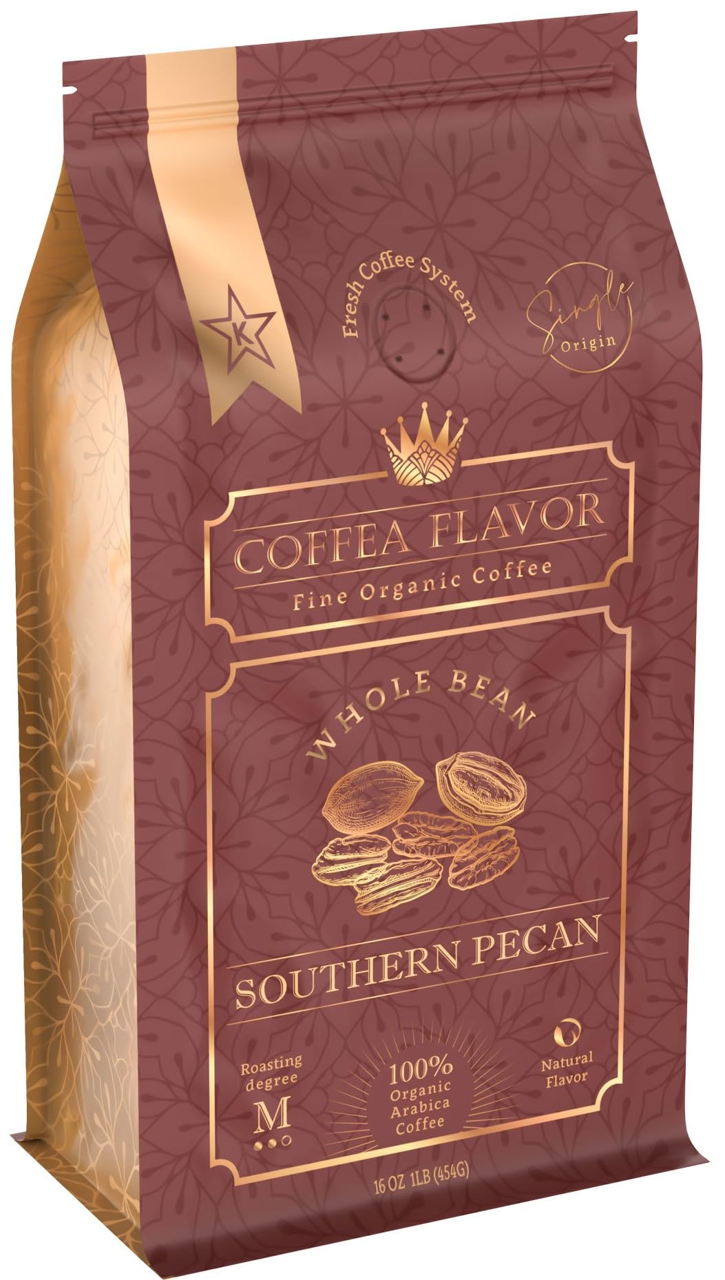 Organic Whole Bean Coffee Medium Roast (16oz) - Southern Pecan Flavored