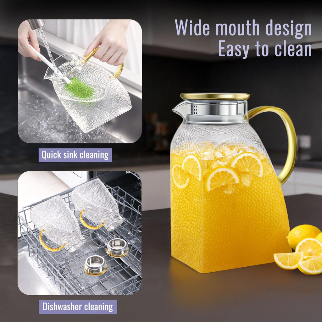 WARMSIMPLE 60 oz Glass Water Pitcher with Lid, Spout & Handle, BPA Free Jug