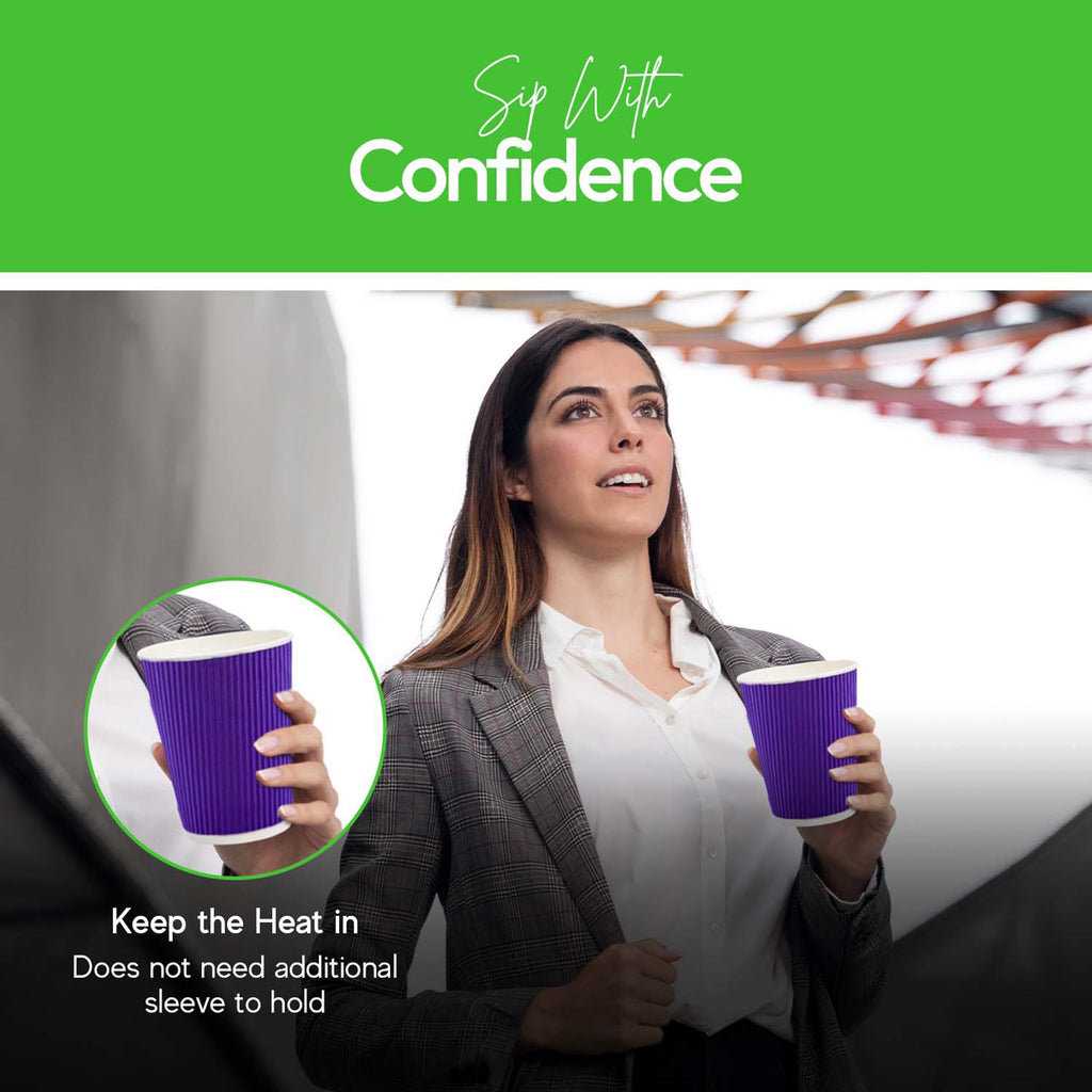 Restaurantware-12 Ounce Disposable Coffee Cups, 500 Ripple Wall Hot Cups For Coffee - Lids Sold Separately, Rolled Rim, Royal Purple Paper Insulated Coffee Cups, For Hot Coffee, Tea, And More