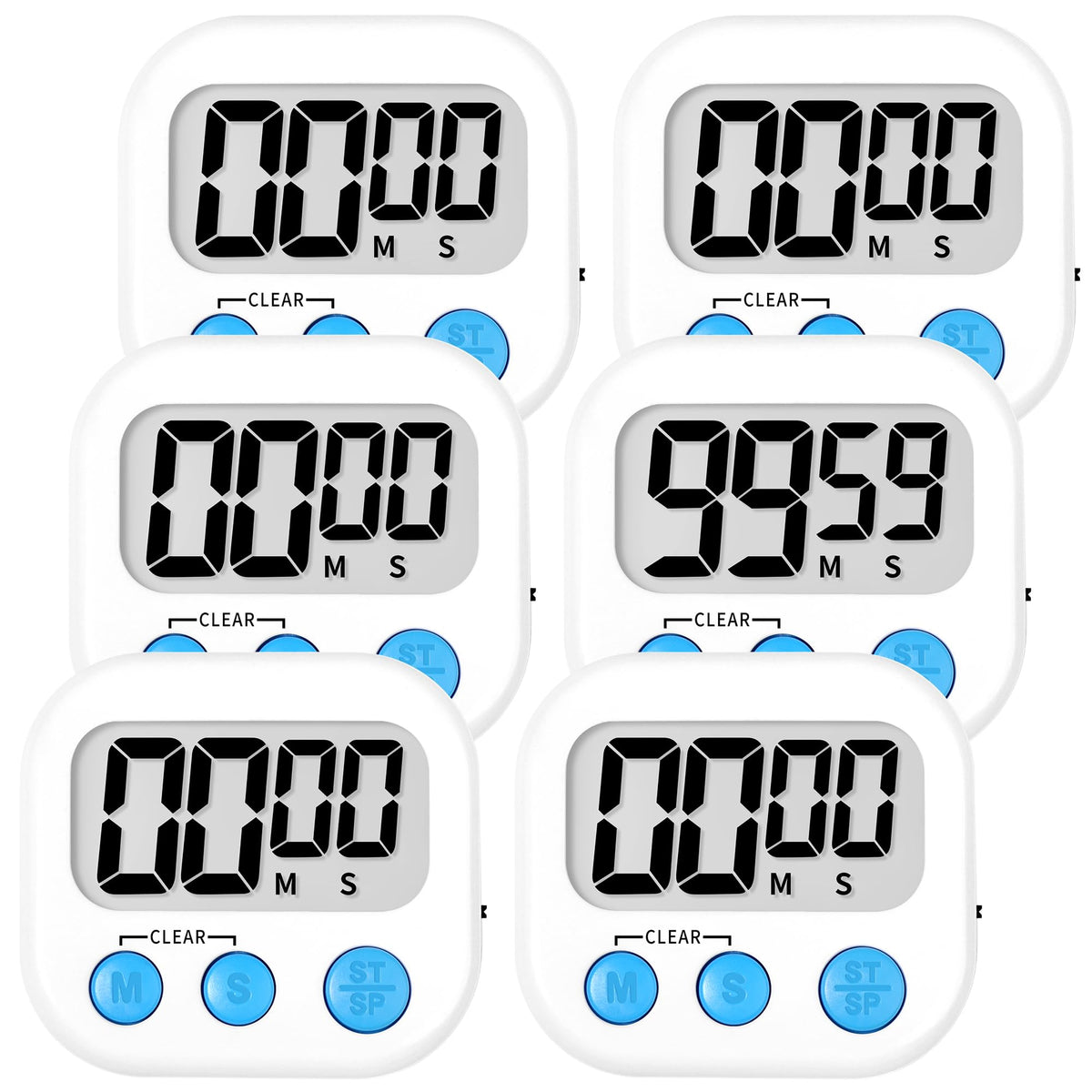 ZILLEEN Digital Kitchen Timers for Cooking Kids Black White 6 Pack