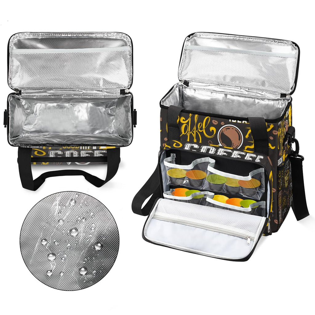 FengQuGou Yellow Coffee Break Cafe Maker Carring Bag Travel Carrying Storage Tote Compatible with Keurig K-Mini or Plus Portable Single Serve Brewer Case Pockets for K-cup Pods