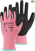 KAYGO Safety Work Gloves PU Coated-60 Pairs Seamless Knit Glove with Polyurethane Coated Smooth Grip on Palm & Fingers, for Men and Women, Ideal for General Duty Work, KG11PR (M,pink)