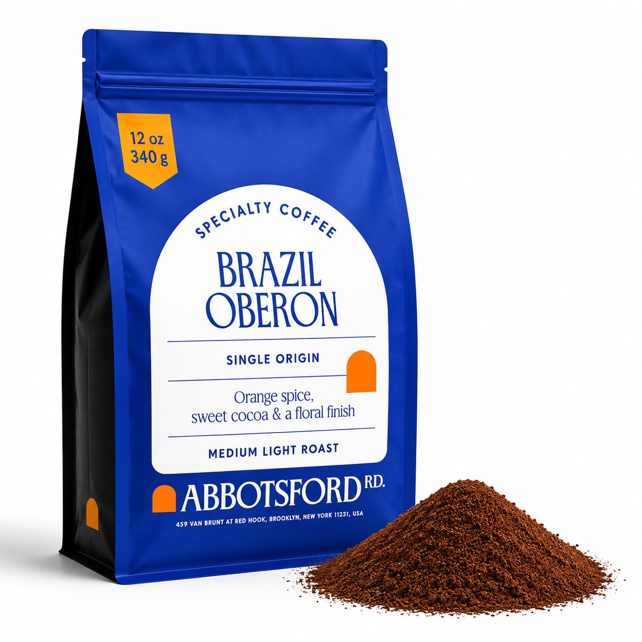 Brazil Oberon Ground Coffee, Medium Light Roast Ground Coffee with Orange Spice & Cocoa, 12 oz Brazilian Coffee Bag, Single Origin from Cerrado, Specialty Coffee for a Bright, Flavorful Brew