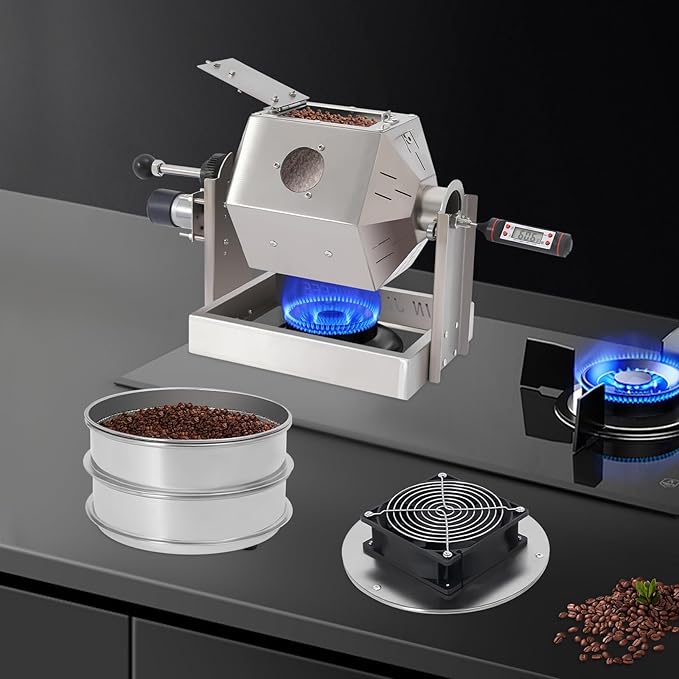 3.8L/3.45QT Coffee Roaster, Stainless Steel Coffee Bean Roaster with Cooler, 6 & 40 Mesh Sieves, Speed Controller, Thermometer, Drum Type Nuts Baker for Home and Commercial Use