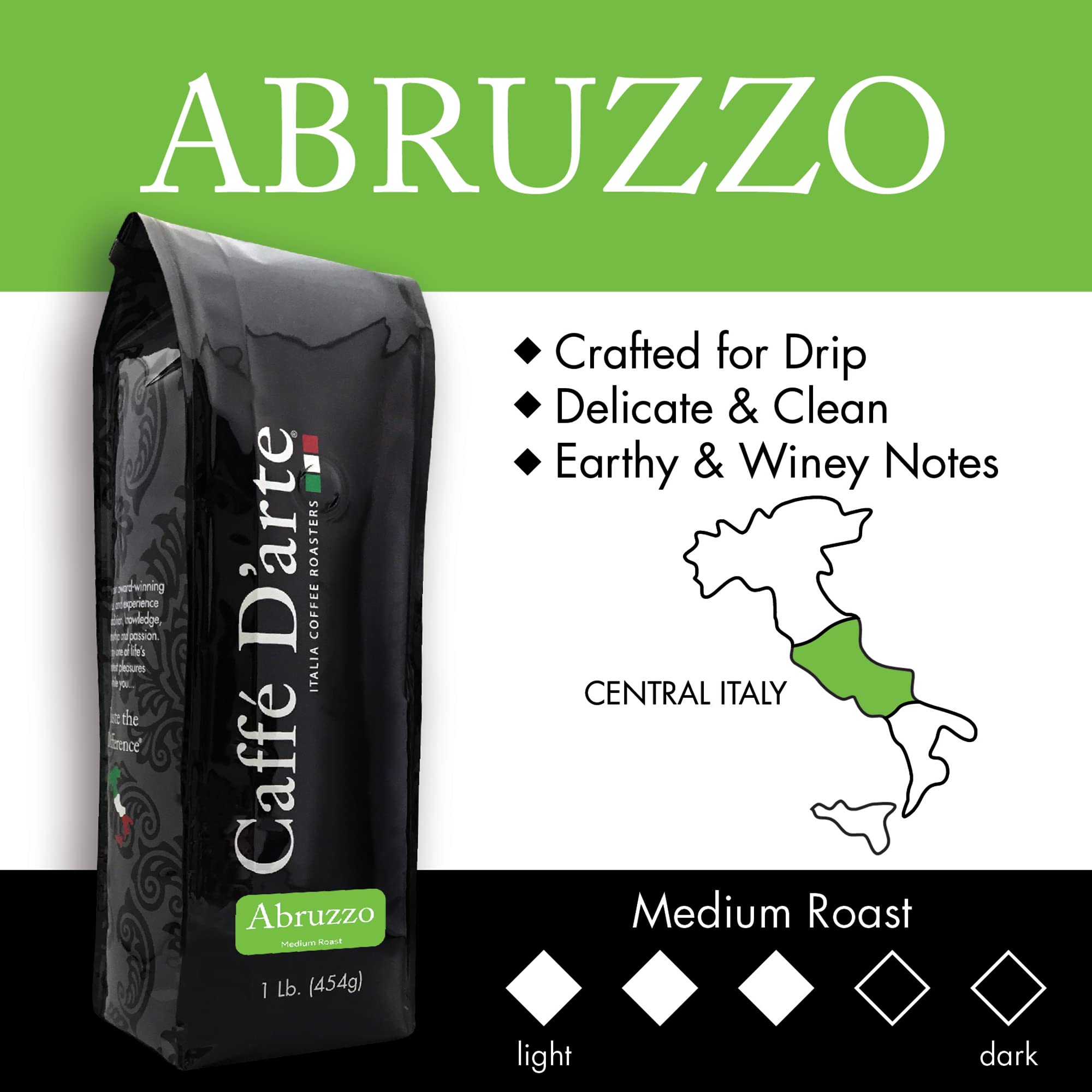 Caffe D'arte Abruzzo Ground Coffee, Medium Roast, 1 lb