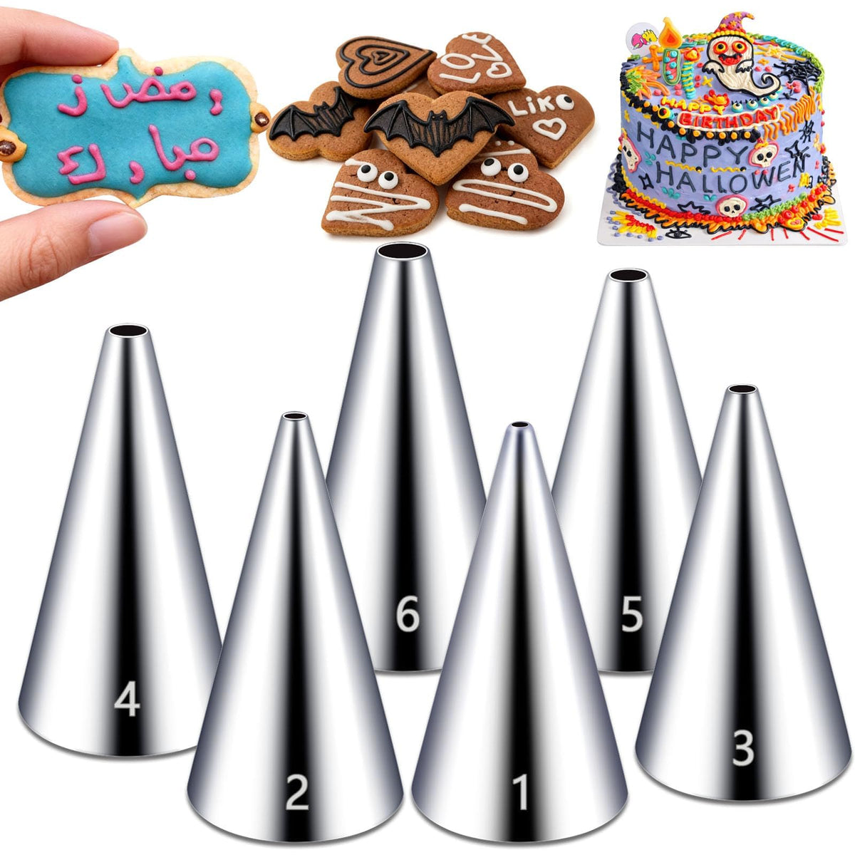 Hendiy 6 Pieces Round Stainless Steel Piping Tips Set