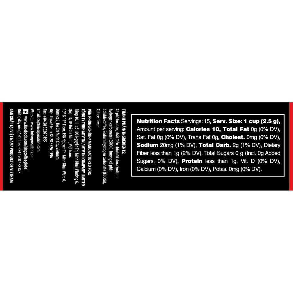 TNI King Coffee Espresso Instant Coffee Vietnamese Coffee, Trung Nguyen International, Arabica Instant Coffee Mix, Medium Roast, 15 Sticks Per Box x 2.5g, Pack of 12